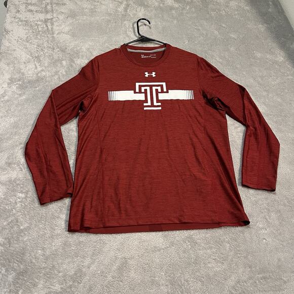 Temple University Under Armour Shirt Mens Small Red Long Sleeve Vented Heatgear - Picture 1 of 7